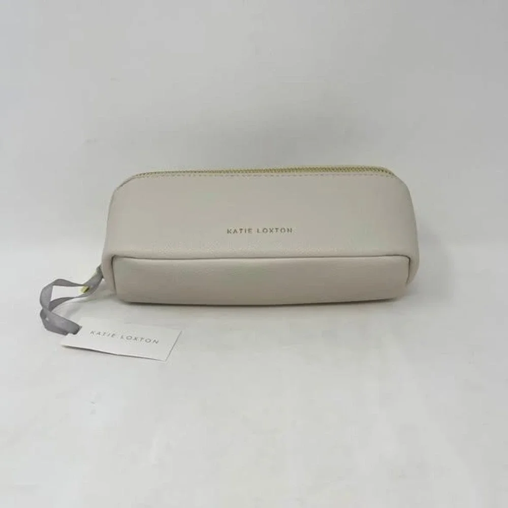 Katie Loxton Small Fold Out Makeup Toiletry Bag Off White Gold Zipper Long